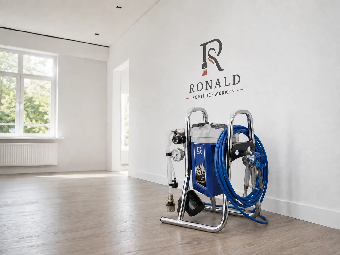 Ronald Schilderwerken aan het werk in een strak afgewerkte ruimte